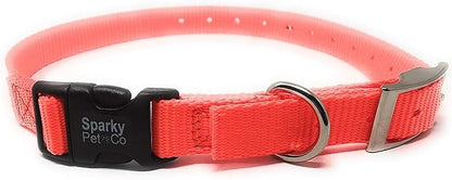 Sparky Pet Co - ECollar Replacement Strap - Easy Release Double Buckle Dog Collar - Rugged Nylon - Adjustable - D Ring - Quick Release Metal Clasp - for Invisible Fence Systems - 1" x 28" Neon Orange