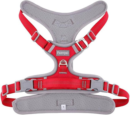 Paawpal Adjustable Dog Harness - No Pull, Reflective, Soft Padded for Small, Medium, Large Dogs - Includes Leash Red S
