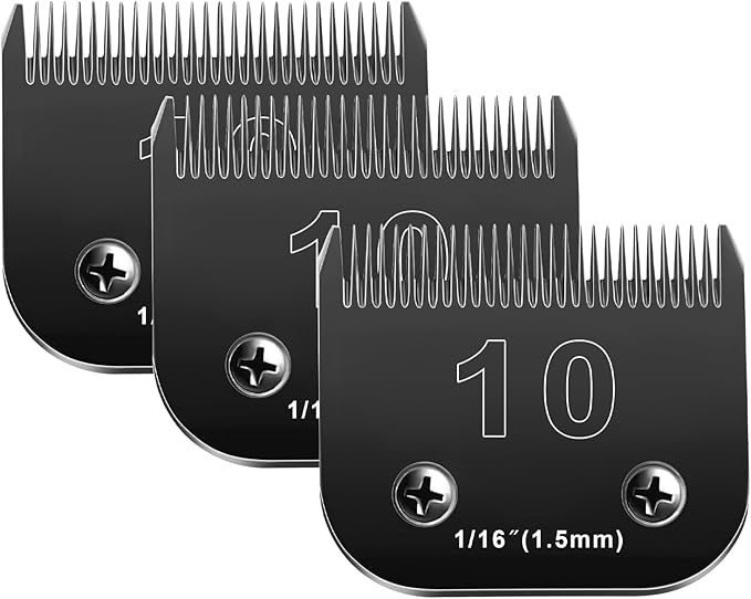 Audoc 10 Blades Dog Grooming Blades Compatible with Andis/Oster A5/Wahl KM-10 Series Dog Clippers,Detachable Clipper Replacement Blade,Black,Size 10 Blade 1/16" (10#/3PCS)