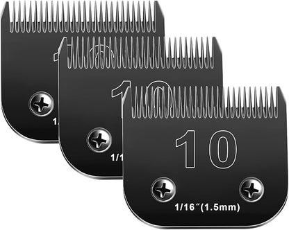 Audoc 10 Blades Dog Grooming Blades Compatible with Andis/Oster A5/Wahl KM-10 Series Dog Clippers,Detachable Clipper Replacement Blade,Black,Size 10 Blade 1/16" (10#/3PCS)
