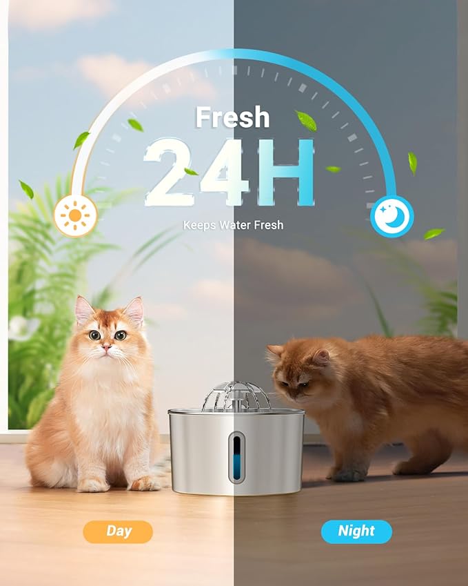 Cat Water Fountain Stainless Steel - 74oz/2.2L Pet Gift Dog Water Dispenser Automatic Silent Cats Dispenser for Drinking Indoor Metal Kitty Spout Fountains with 3 Filters & 3 Sponges Cat Dogs Gifts