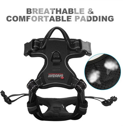 BARKBAY No Pull Dog Harness Front Clip Heavy Duty Reflective Easy Control Handle for Large Dog Walking(Black,XS)