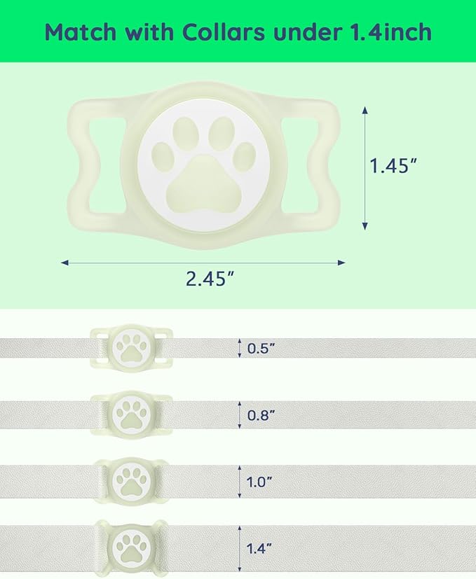 WhoseID IP68 Waterpoof Dog Airtag Holder, Stretchy Silicone Full Body Covered Apple Air Tag Holder for Dog Cat Collar Fit All Width Collar (Luminous, 1 Pack)