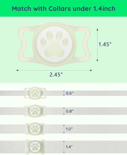 WhoseID IP68 Waterpoof Dog Airtag Holder, Stretchy Silicone Full Body Covered Apple Air Tag Holder for Dog Cat Collar Fit All Width Collar (Luminous, 1 Pack)