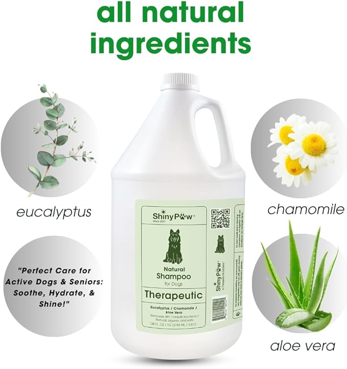 Shiny Paw Dog Shampoo Itchy Skin Relief | Hypoallergenic Dog Wash | Eucalyptus, Chamomile & Aloe Vera | Dog Shampoo Sensitive Skin & Smelly Dogs | (1 Gallon, Eucalyptus, Chamomile & Aloe Vera)