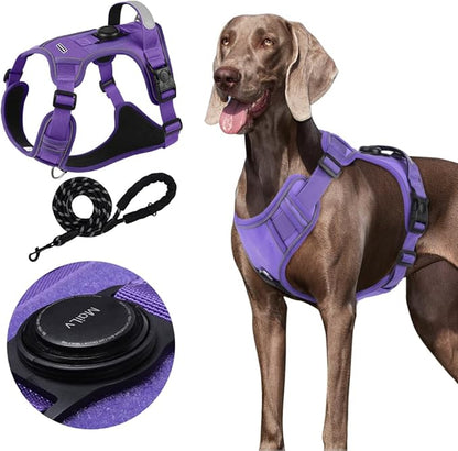 Airtag Dog Harness Chest Plate Reflective No Pull Harness with Leash for Extra Large Dogs (Purple, XL)