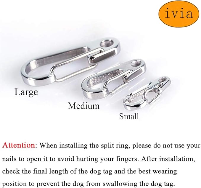 Dog Tag Clips/Multiple Size 304 Stainless Steel Quick Clip with Rings/Easy Change Pet ID Tag Holder for Small/Medium/Large Dog Cat Collars and Harnesses.(3 Pack)