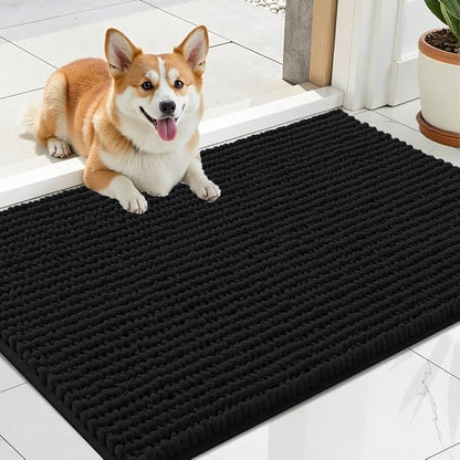 OLANLY Dog Door Mat for Muddy Paws 24x16, Ultra Absorbent Chenille Mud Doormat, Non-Slip Washable and Dirt Trapping Doormat for Indoor Entryway, Quick-Dry Indoor Pet Bed Mats for Dogs, Black