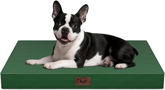 Tail Stories Outdoor Dog Bed for Small Dogs, Waterproof Dog Crate Bed for Medium Dogs Cats, Orthopedic Egg Crate Foam Pet Bed with Washable Removable Oxford Cover, Dark Green