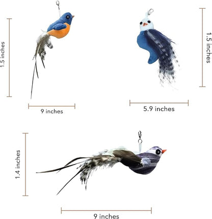 CUTIE PAW PAL Chirping Bird Replacement Heads for Cat Toys - Set of 3 - Realistic Calling Bird Sounds, Vibrant Feather Designs, Easy Clip-On for Endless Fun