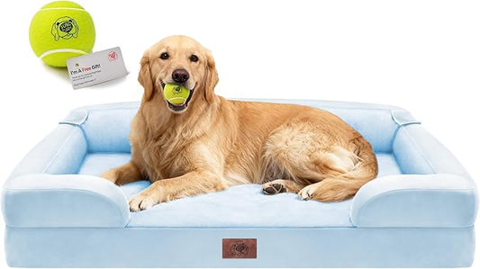 Extra Large Dog Bed, Orthopedic XL Washable Bed for Big Dog Waterproof Pet Couch Sofa Bolster with Removable Cover, Non-Slip Bottom, Tennis Ball Toy, 42x30