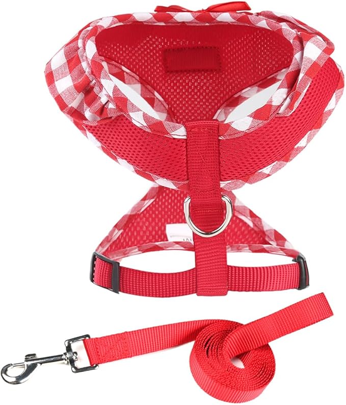 SuperBuddy Upgraded Soft Mesh Dog Harness, Super Breathable Lightweight Pet Harnesses for Puppy Dogs Outdoor Walking, Red Dog Harness and Dog Leash Set Packing -XSmall