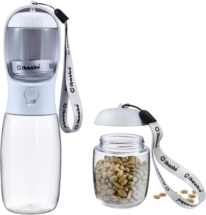 Cibaabo Dog Water Bottle with Food Container, Travel Puppy Water Bowl, Portable Pet Dispenser, Dog Stuff Accessories Items, Puppy Essentials Necessities for Yorkie Chihuahua Cat Walking and Hiking