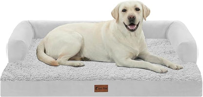 Casa Paw Orthopedic Dog Beds for Extra Large Dogs, Waterproof Egg Crate Foam XL Dog Bed with Sides 45x35Inch, Big Dogs Couch Beds with Removable Washable Cover and Nonskid Bottom, Grey White