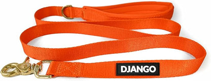 DJANGO Adventure Dog Leash – Strong, Comfortable, and Stylish Dog Leash with Solid Brass Hardware and Padded Handle - Designed for Outdoor Adventures and Everyday Use (Sunset Orange)