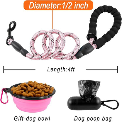 BARKBAY Dog Leashes for Large Dogs Heavy Duty Dog Leash 4/5/6 FT with Comfortable Padded Handle and Highly Reflective Threads for Medium Large Dogs Walking Training Running (4FT-1/2,Baby Pink)