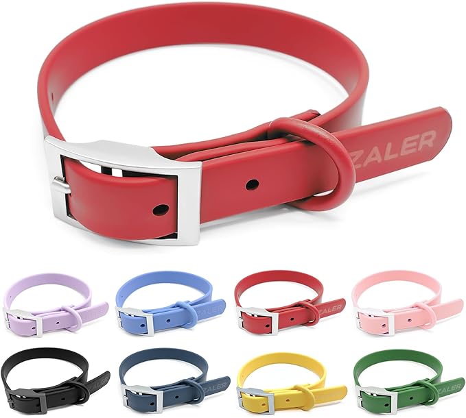ZALER Waterproof Dog Collar, Adjustable Odor Proof Dog Collars Easy to Clean, Soft Comfortable Pet Collars for Large, Medium Small Dogs (Strawberry Red, S(Length:8.6''-12.6''; Width:0.75''))