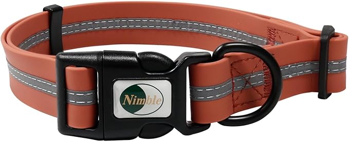 NIMBLE Dog Collar Waterproof Pet Collars Adjustable, Reflective, Durable Flex Poly Coated Nylon Basic Dog Collars 9 Colors in Size S/M/L (Small (9.45”-14.17”inches), Apricot Brandy red)