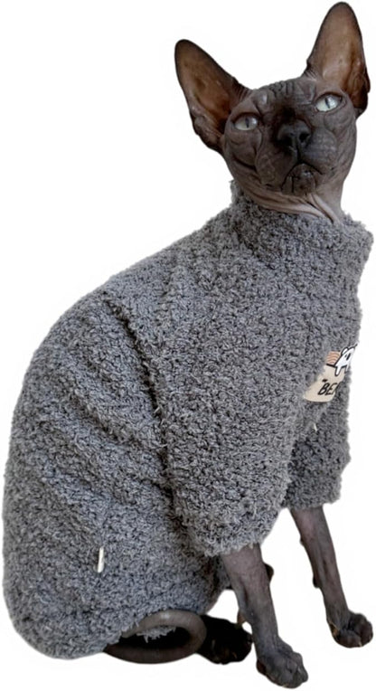 Sphynx Cat Clothes Hairless Cat Super Soft Warm Fleece T Shirt Elastic Winter Sweater Outfit, Pet Clothes for Sphynx Cat Coat for Cats and Small Dogs Apparel (Grey, Small)