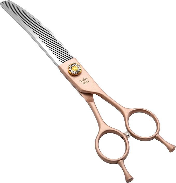 Fenice Peak Professional Curved Thinner Dog Grooming Scissors 8.0'' Rose Gold Thinning Shears Extremely Sharp Blades 440C Stainless Steel Thinning Shears Durable Smooth Fine Cut for Dogs and Cats.