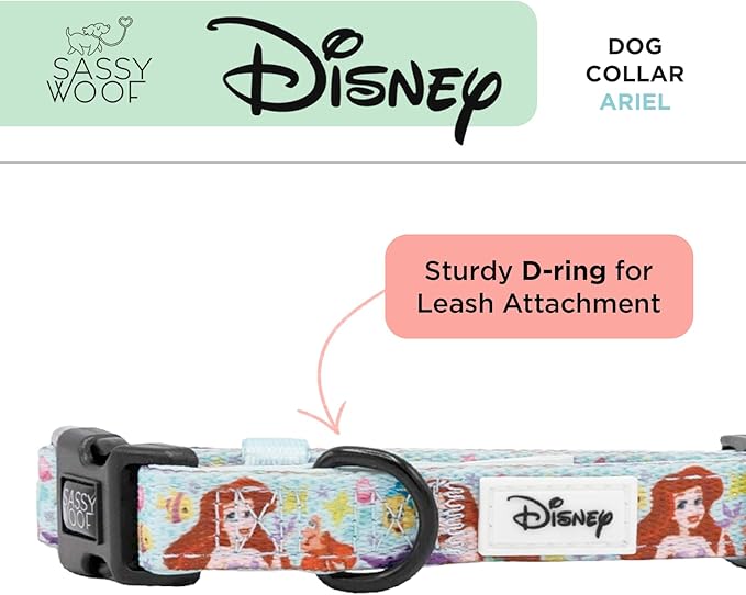 Sassy Woof Dog Collar Disney Princess Little Mermaid Ariel - S, Adjustable, Durable, Comfortable and Stylish Pet Accessories for Small Dogs - Officially Licensed