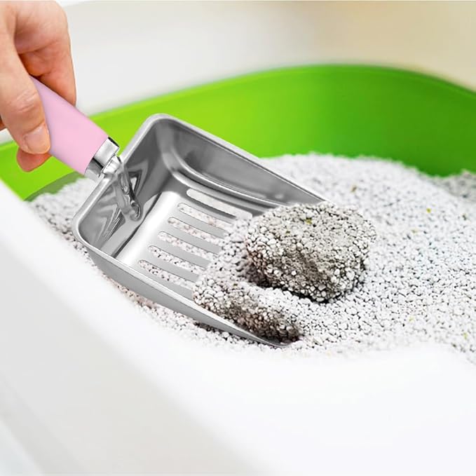 Apidgrowth Cat Litter Scoop - Stainless Steel Metal Cat Litter Scoop-Sturdy Mesh Scooper - Mesh Shovel-Easy to Clean - Suitable for Cat Litter Box -Pink