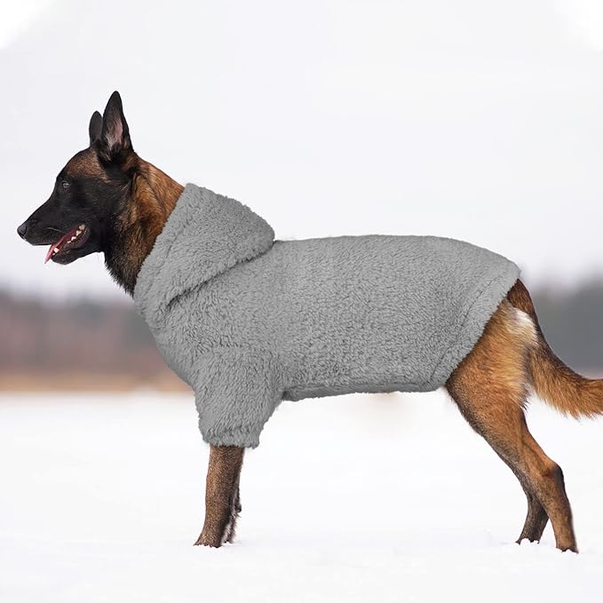 Fuzzy Dog Sweaters for Large Dogs Pet Hoodie Clothes Warm Coats Hooded Sweatshirt Dog Sweaters for Extra Large Dogs(Grey-XXL)