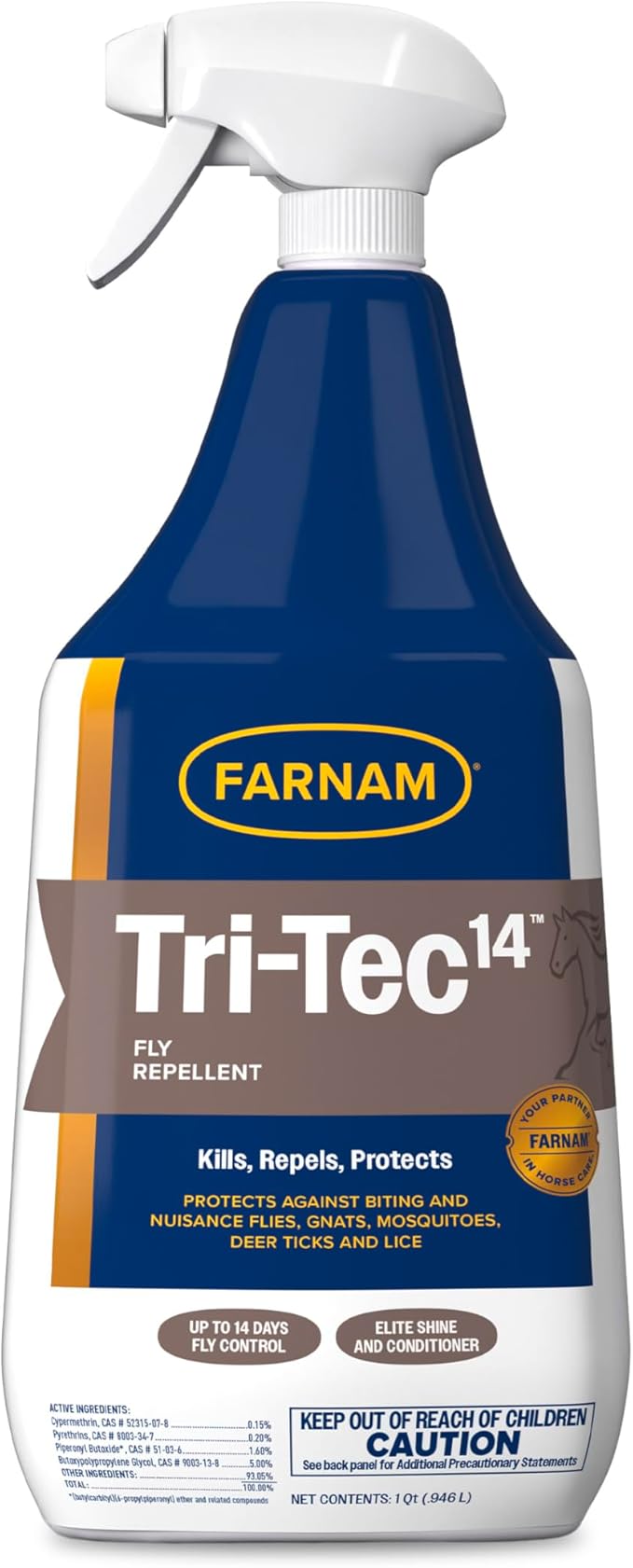 Farnam Tri-Tec 14 Horse Fly Spray, Kills, Repels, Protects, 32 Ounces