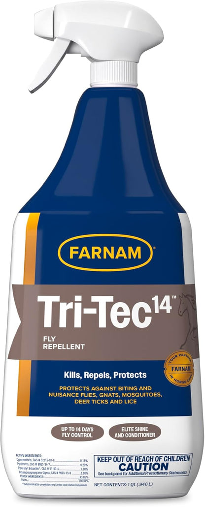Farnam Tri-Tec 14 Horse Fly Spray, Kills, Repels, Protects, 32 Ounces