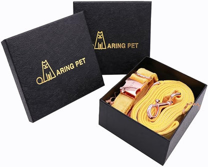 ARING PET Velvet Dog Collar and Leash Set, Bright Yellow Dog Collar and Leash, Adjustable Soft Collars for Dogs
