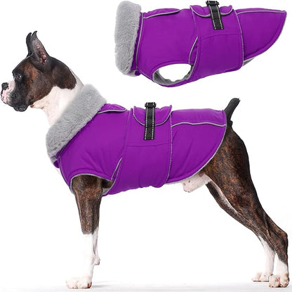Lelepet Warm Dog Winter Coats for Small Dogs Waterproof Dog Jacket Reflective Pet Fleece Vest Windproof Cold Weather Coats with Adjustable Buckle & Leash Hole, Purple, S