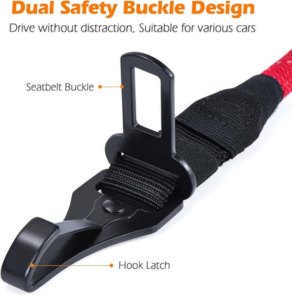 PetBonus Dog Seat Belt for Car, Durable Rope Dog Car Harness Seatbelt for Vehicle, Pet Tether Safety Restraint with Heavy Duty Buckle Hook Latch Lockable Clip for Small Medium Large Breeds (Red)