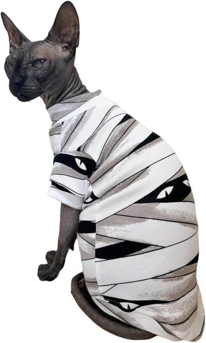 Limited Edition Sphynx Cat T-Shirts Elastic Hairless Cat Sweatshirt Pet Kitten Clothes Round Collar Kitten Shirts Vest Cats & Small Dogs Apparel (Mummy, S (3.3-4.4 lbs))