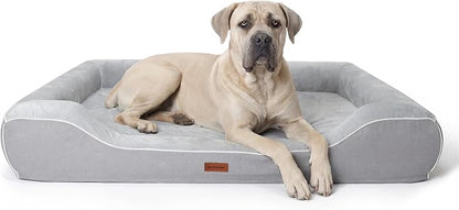 XXL Orthopedic Dog Couch Bed 48",Cooling Gel & Egg-Crate Memory Foam Dog Bed for Extra Large Dogs,Waterproof Removable Cover with High Resilience Bolster,Ideal for Senior Pets with Joint Pain,Grey