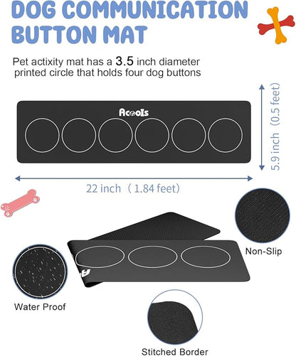 Acools Dog Buttons for Communication, 6 Pcs Dog Talking Button Set, 30s Voice Recordable Pet Training Buzzer, Speaking Buttons for Cats & Dogs with Waterproof Dog Activity Mat and 24 Scene Stickers