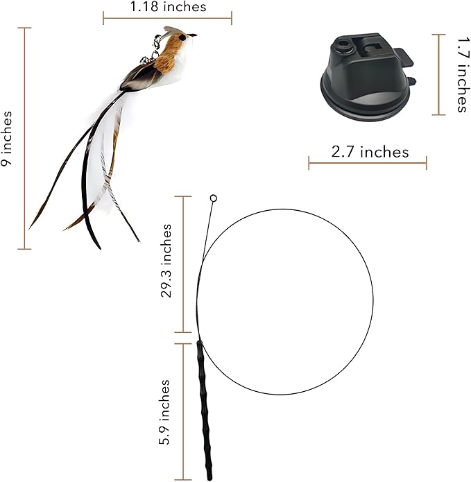 CUTIE PAW PAL Interactive Suction Cup Cat Toy for Indoor Cat, Long Tail Feather Bird, Spring Wire Suctions to Ground, Hands Free Bird Simulation Cat Toy Wand Set that Sticks to Floor, Feathers & Bells