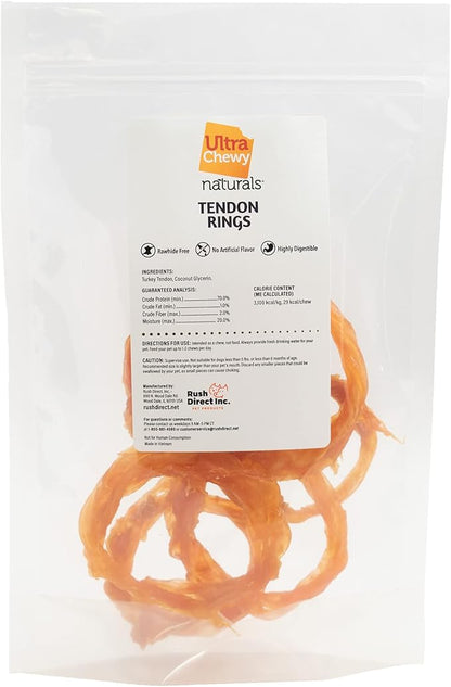Ultra Chewy Turkey Tendon Rings for Dogs - Premium All-Natural Tendons, Hypoallergenic Treats, Easy to Digest, Alternative to Rawhide (6 Pack)