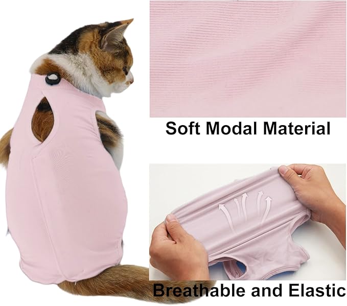 QIYADIN Cat Recovery Suit, Surgical Recovery Clothes for Abdominal Wound or Skin Disease, Cats Onesie After Surgery and Spay, E-Collar Alternative Pajama Suit (Pink, Medium)