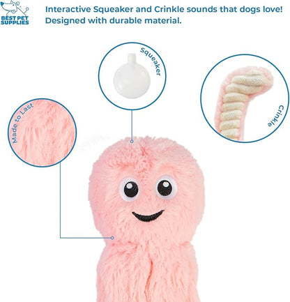 Best Pet Supplies Interactive Squeaky Dog Chew Toy, Ideal Dog Toys for Chewers, Small, Medium & Large Dogs, and Fetch Lovers - Octomutant (Pink), Large