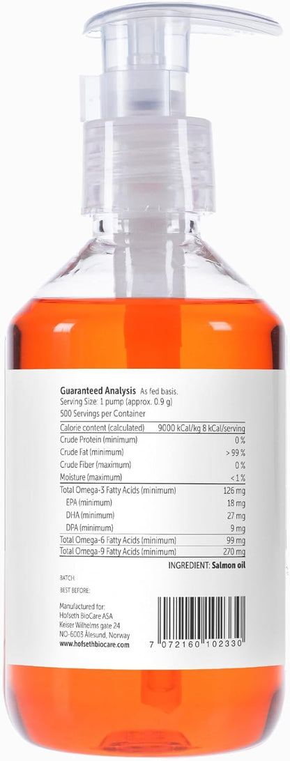 Salmon Oil for Dogs - Healthy Skin & Coat, All Natural Norwegian Fish Oil Food Supplement for Pets, Omega 3 EPA DHA, Ideal for Shedding, Allergy, Itching, Dry Skin, Joint & Bone Health - 16.9 Oz