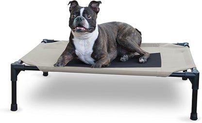 K&H Pet Products Outdoor Elevated Dog Cot, Breathable Cooling Elevated Cot Hammock Pet Bed for Medium Dogs, Washable Mesh Cover, Raised Metal Frame, Collapsible, Portable - Medium 32 X 25in Taupe