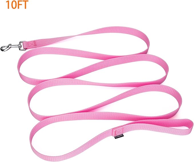Siumouhoi 10 ft Strong Durable Nylon Dog Training Leash, Traction Rope, 1 Inch Wide, for Small and Medium Dog (Pink, 10 Feet)