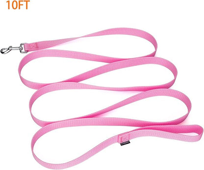 Siumouhoi 10 ft Strong Durable Nylon Dog Training Leash, Traction Rope, 1 Inch Wide, for Small and Medium Dog (Pink, 10 Feet)