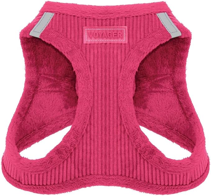 Best Pet Supplies - All Weather Plush, Reflective, No Pull Harness for Small, Medium Dogs, Cats - Secure with Hook & Loop Fastener, Buckle, Double D-Rings - Fuchsia Corduroy, S