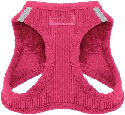 Best Pet Supplies - All Weather Plush, Reflective, No Pull Harness for Small, Medium Dogs, Cats - Secure with Hook & Loop Fastener, Buckle, Double D-Rings - Fuchsia Corduroy, S