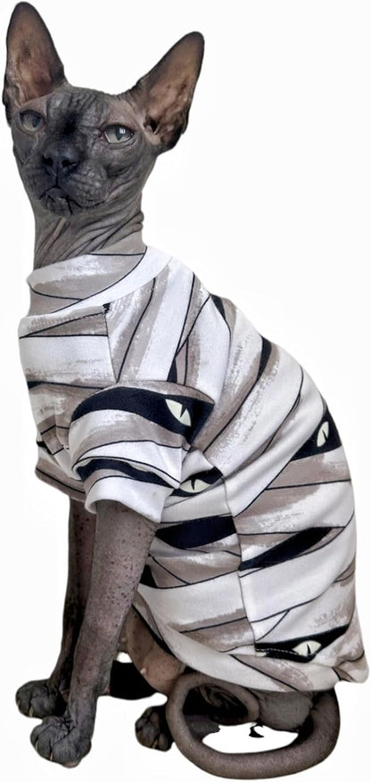 Limited Edition Sphynx Cat T-Shirts Elastic Hairless Cat Sweatshirt Pet Kitten Clothes Round Collar Kitten Shirts Vest Cats & Small Dogs Apparel (Mummy, L (7.7-9.9 lbs))