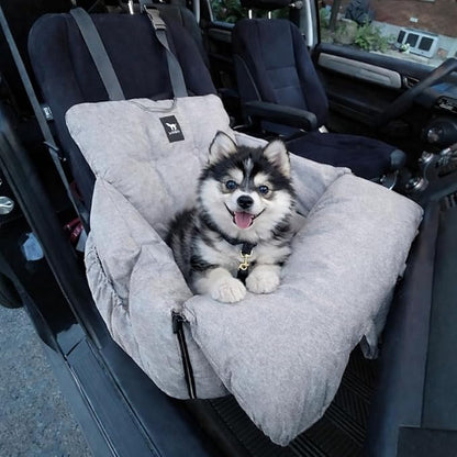 JACKO & CO Premium Dog Car Seat – Safe & Cozy Travel Bed and Carrier for Small Dogs, Puppies, Pets up to 25 lbs, Clip-On Leash & Storage Pockets, Water-Resistant, Machine Washable (Grey Small)