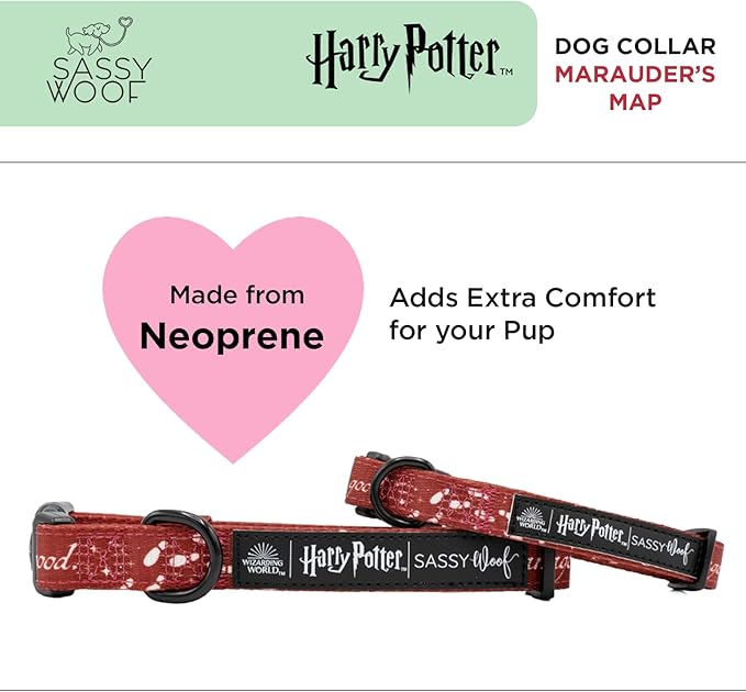 Sassy Woof Dog Collar Harry Potter™ Marauder's Map - S, Adjustable, Durable, Comfortable and Stylish Pet Accessories for Small Dogs - Officially Licensed