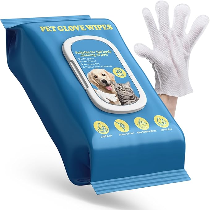 TREZUMA Pet Glove Wipes for Dogs & Cats | No Rinse Full Body Cleaning Gloves | Ear & Eye Wipes Set | Gentle Grooming for Paws Face Ears Coat | Alcohol Free