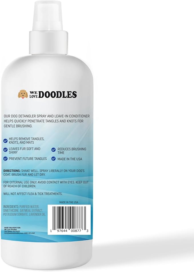 We Love Doodles Dog Detangler Spray - Leave-in Conditioner for Dogs - Dog Detangling Spray - Dematting Spray for Dogs - Tangle Remover - Made in The USA, Large 16 fl oz (Ocean Breeze)